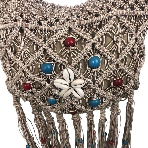 Hot Kiss Purse Womens Macrame Rope Fringe Boho 70’s Hippie Bag Vintage Indie - Picture 8 of 11